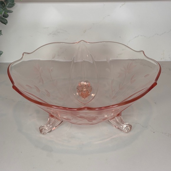 Lancaster Glass Other - Lancaster Glass Jubilee‎ Pattern Three-Footed Bowl Etched Floral Design